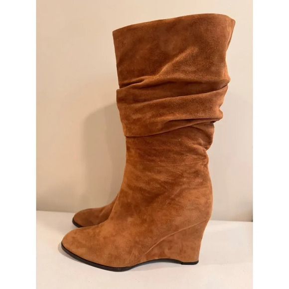 Theory Women's Suede Brown Leather Wedge Tall Boots Sz 39 US 8.5 - Picture 2 of 8